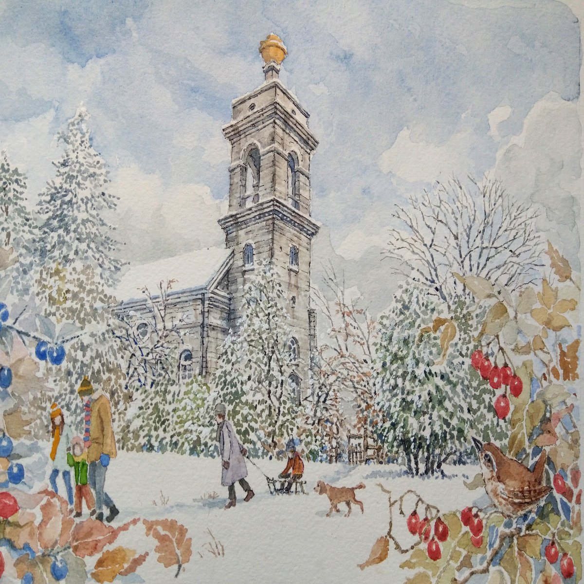 PeterMu64231591's tweet photo. Watercolour illustration for card. https://t.co/RFpyem8rSb