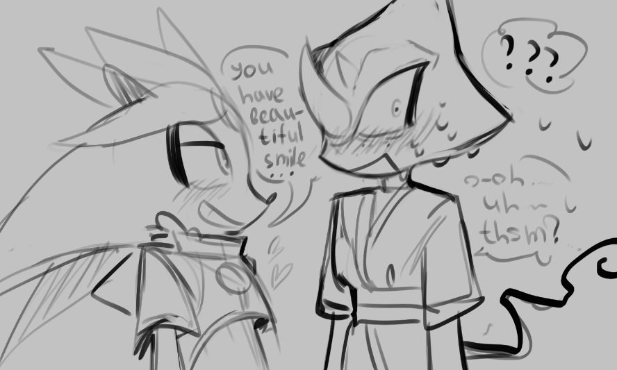 Silver often mentioned that people's smiles were of great value to him. I think Espio's smile or laugh is what inspires and confuses him more than anything else.
#Espilver 💜🤍