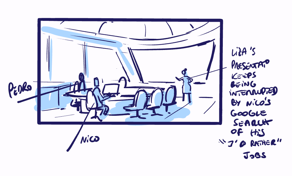 Since most of my xp directing is time management, organization, making sure the team's busy &the ep gets delivered on time, I did have a "failsafe" seq boarded, while I roughed out a "crazy" version... Just in case the EPs hated the crazy one/would turn out to be too expensive