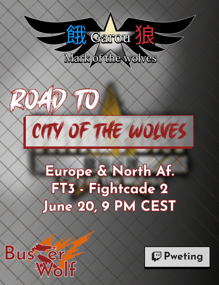 ROAD TO CITY OF THE WOLVES #2

Because we had awesome news about FF COTW, it is time to announce the next episode in our Road to COTW tournament series!

As usual, Europe &amp; North Africa

Full FT3 - Fightcade 2

June 20, starts at 9 PM Paris time

Check-in at 8 PM!