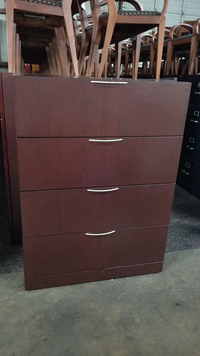 DFSIHOUSTON's tweet image. Knoll 4 drawer lateral file cabinet, commercial grade, wood in mahogany finish, file hanging frames, lock with key, 30 “ wide #fyp #knoll #filecabinets #filingcabinets