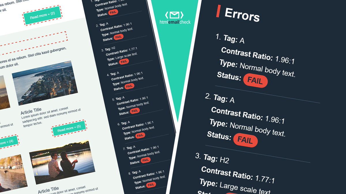 htmlemailcheck's tweet photo. As an #emailgeek you always want your readers to easily and clearly see and read your messege. With our new color contrast check, part of our visual tester, you can now test your #emails color contrast scores based on the Web Content #Accessibility Guidelines (WCAG). https://t.co/sYjfZ6x27H