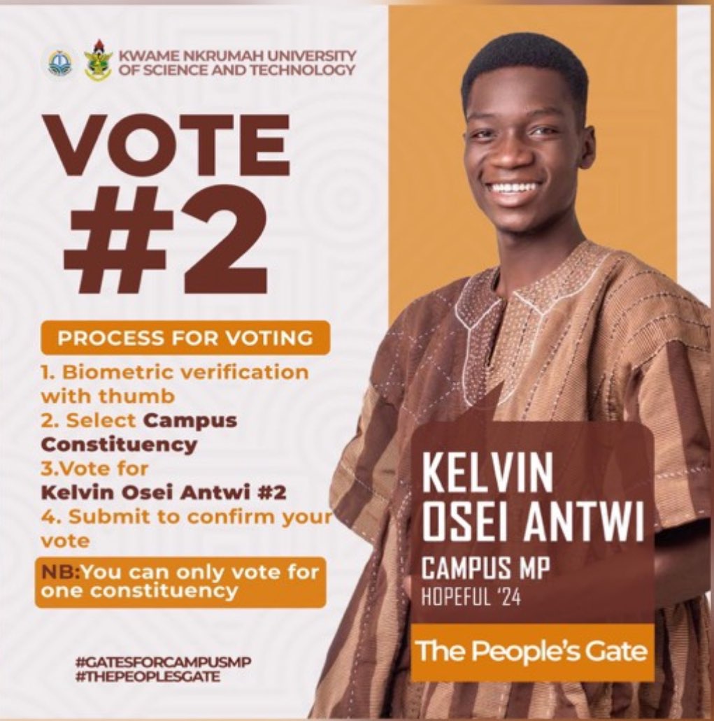 [CAMPUS];

Kelvin Osei Antwi, the former Queen's Hall General Secretary, is the MP-elect. 

He received 1052 out of 1977 votes cast.
 
#Knustdecides | #UNRCElections