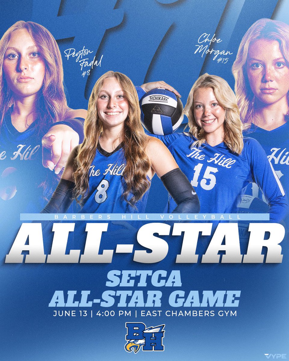 BarbersHillVB's tweet photo. This Thursday afternoon @ 4:00pm head on over the East Chambers HS as  @peytonfadal_  and @ChloeMorgan2024  play one last game representing our BH Eagles in the @SETCA_Coaches All-Star Game!! 
@BH_Athletics @barbers_hillhs @BHISD https://t.co/kgozbCMH79