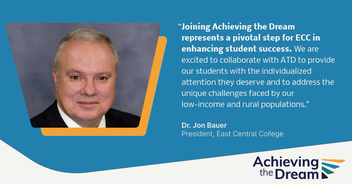 Our final quote for today is from Dr. Jon Bauer, president of <a href="/ECC_Falcon/">East Central College</a> in Missouri!

Learn more about East Central College: achievingthedream.org/network-profil…

#ATDToday