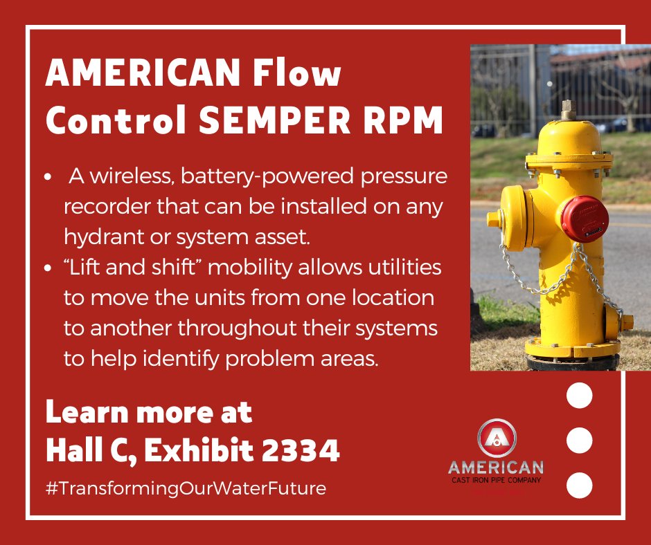 AMERICAN Flow Control's SEMPER RPM provides water utilities with the data needed to monitor water pressure throughout their systems, help identify transients and reduce non-revenue water. Learn more at Hall C, Exhibit 2334 at #ACE24. awwa #waterinfrastructure