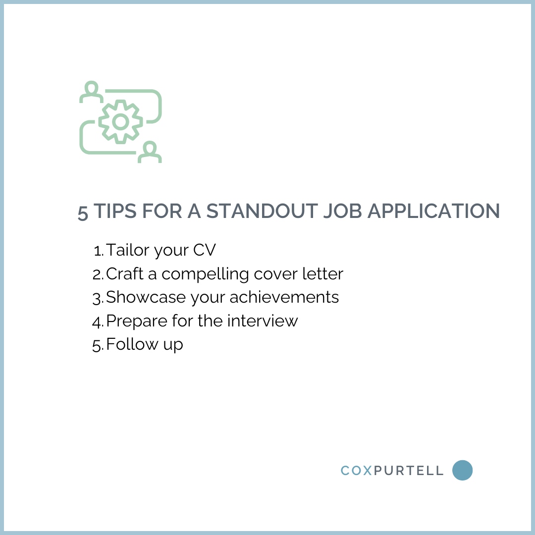 CoxPurtell's tweet photo. Looking to make your job application shine? 
Here are our top 5 tips to stand out from the crowd! 

Tailor Your Resume: Customise your resume for each job application. Highlight relevant skills and experiences that match the job description.

Craft a Compelling Cover Letter: A... https://t.co/rmuMhLWlTf