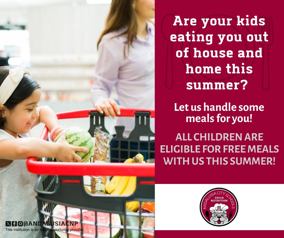 andalusiacnp's tweet photo. All children are eligible for free meals with us this summer! ππ Visit our latest posts to learn more! π²
#ALschools #AndalusiaCity #Covingtoncounty #CovingtonAlabama #CovingtonAL #ThatsWhy https://t.co/rrFrN3jbs0