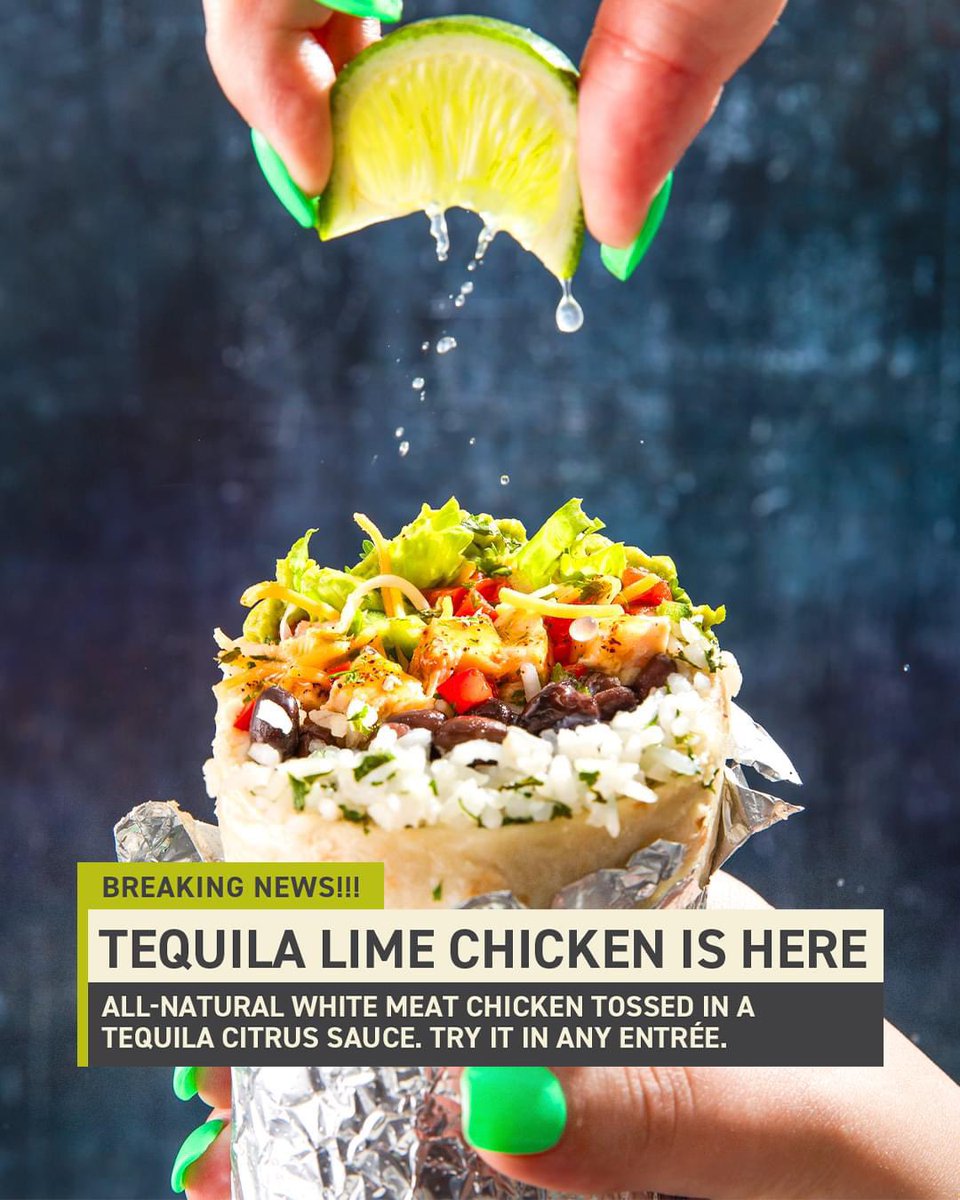 MoesHR's tweet image. Tequila Lime Chicken is now available at your local Moe's!!! 🚨