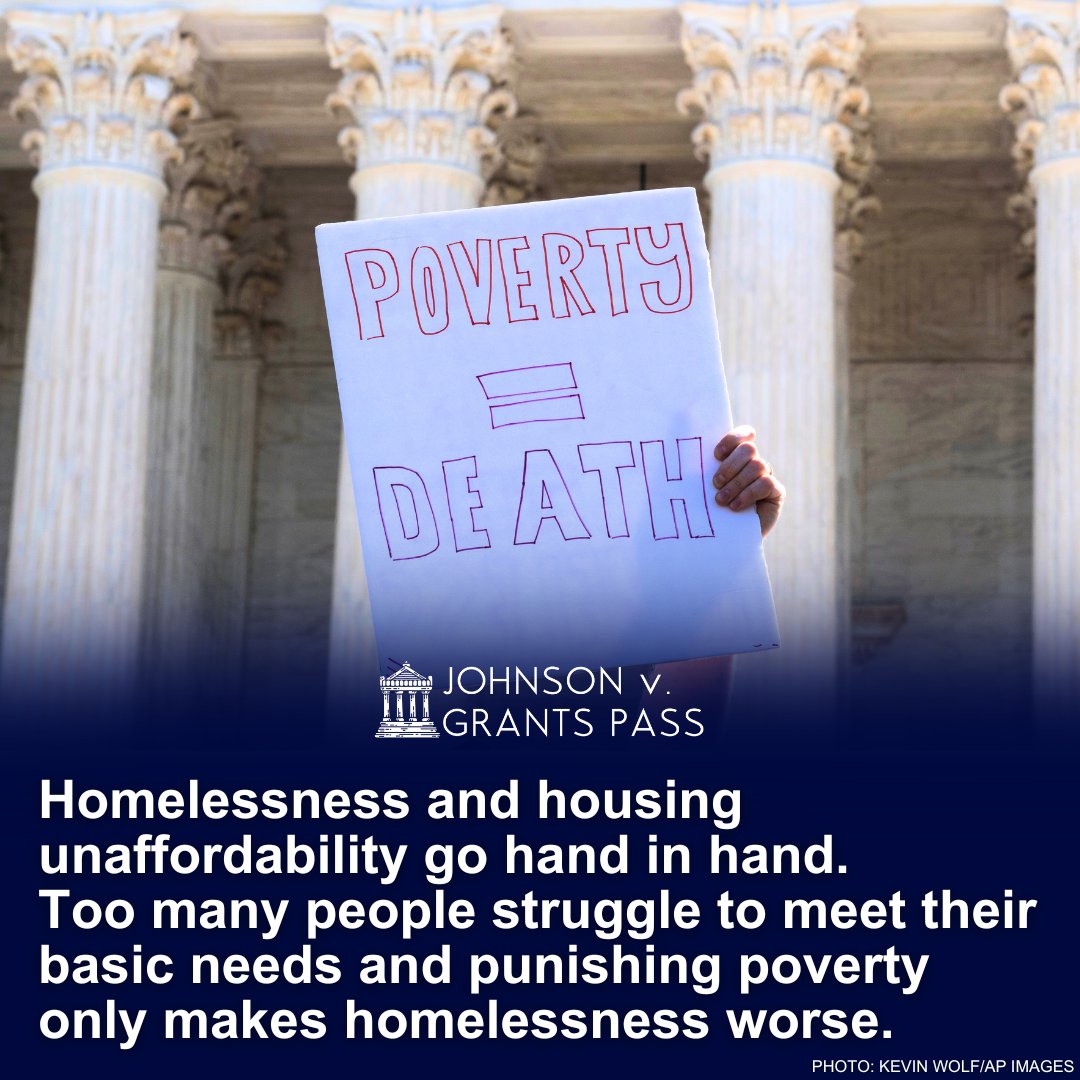 JuvLaw1975's tweet photo. The #1 cause of homelessness in the US is the lack of affordable  housing, according to @Harvard_JCHS. The impact of #JohnsonVGrantsPass  will be massive, affecting 250,000+ people living outside &amp; millions  of Americans who are just one missed paycheck away from homelessness. https://t.co/CqVpwqMQye