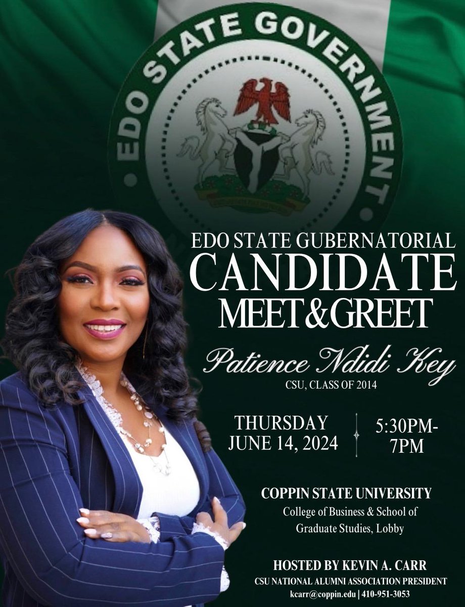 ndidikey's tweet photo. Coppin State University Alumni President is hosting a Meet &amp; Greet Reception for me on Thursday. I'll appreciate your presence. 

Thank you! https://t.co/04VOxzlYhn