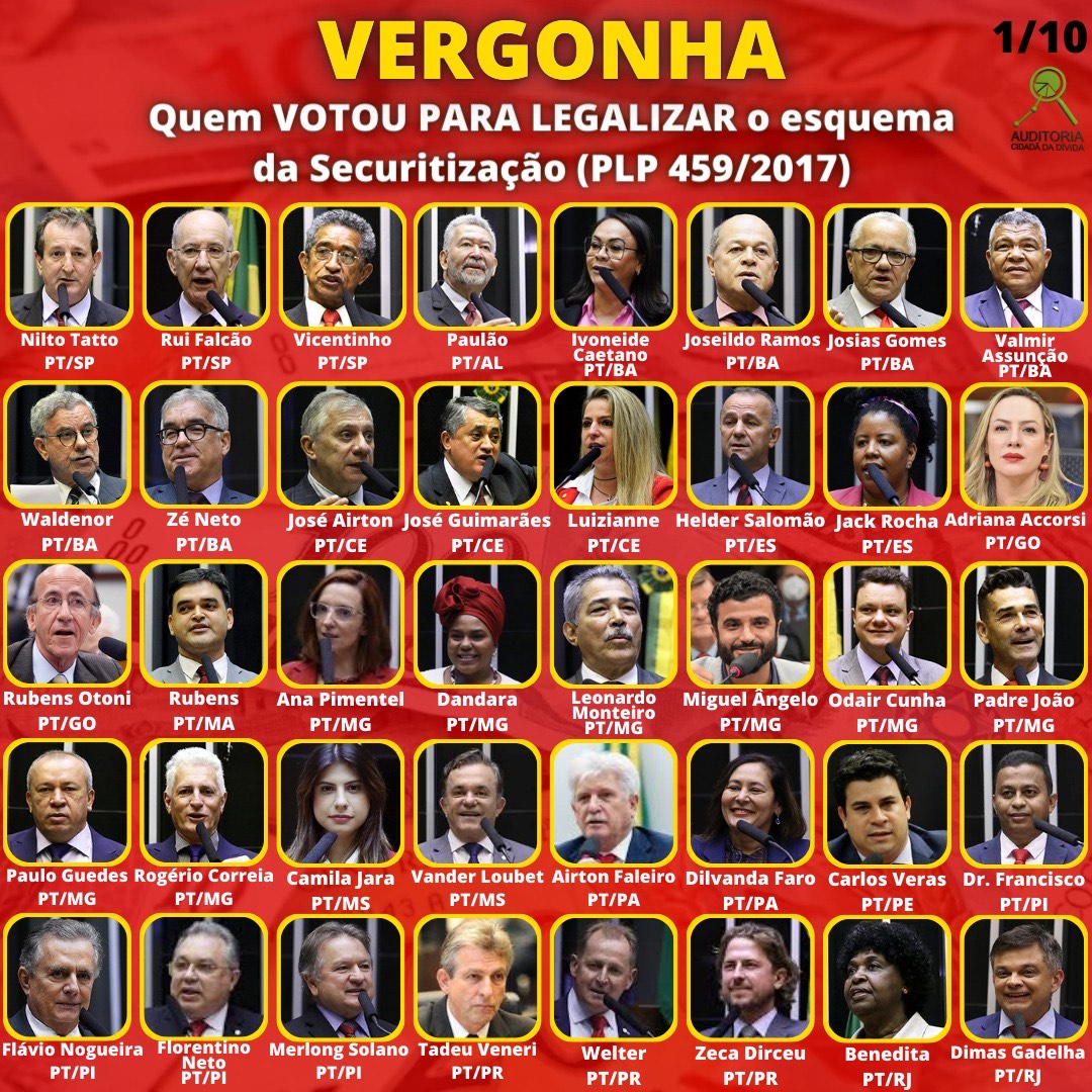 AuditoriaCidada's tweet photo. No carrossel preparado pela equipe da ACD (veja completo no site), estão todos os deputados e deputadas, que votaram a favor do PLP 459/2017, que abre as portas para a institucionalização do esquema fraudulento de securitização no Brasil.
https://t.co/rVBTNDoa0K
#SecuritizaçãoNão https://t.co/QlxO6Ni0L9