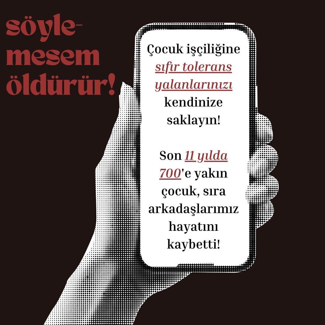 Susmuyoruz, söylemeye devam ediyoruz! 

#MESEM adı altında ölesiye çalışmak ya da ölmek istemiyoruz. 
#söyleMESEMöldürür #söyleMESEMolmaz 
#12HaziranÇocukİşçiliğiİleMücadeGünü