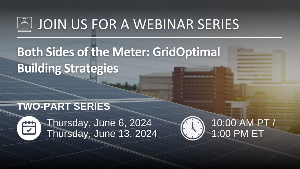 NewBldgsInst's tweet photo. Don't miss Part 2 of our #GridOptimal Building Strategies webinar series on June 13! Join NBI experts for advanced strategies in creating sustainable, energy-efficient buildings.
Register now: https://t.co/p9fBijfPGj https://t.co/R5VQgvN835