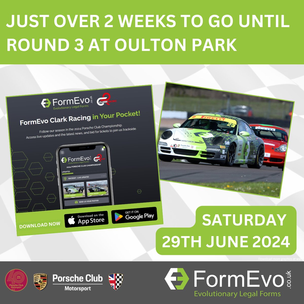 Can Simon extend his championship lead and secure another win for the #legaltech team? To keep up with all the news and apply for tickets, please register and download the FormEvo Racing app by visiting the Apple App store or Google Play Store #FormEvo #SDLT #Legalforms