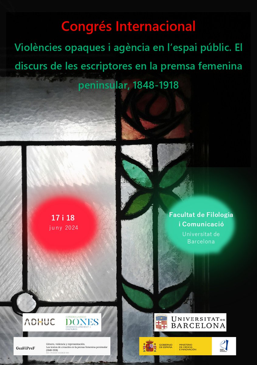 SLESXIX's tweet photo. Menos de una semana para la inauguración del Congreso Internacional Violencias Opacas y Agencia en el Espacio Público: El Discurso de las Escritoras en la Prensa Femenina Peninsular (1848-1918), que organiza @ADHUC_CatDones en la @FilComUB.
https://t.co/x5BIWc4LIR https://t.co/VIBqJzFB0G