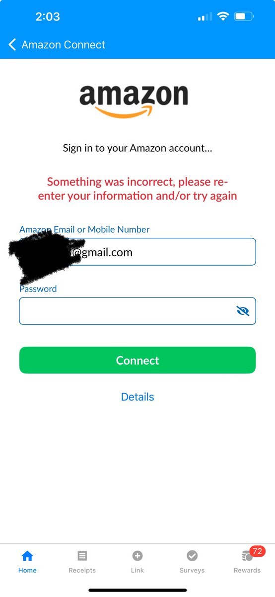 TechTeacherBerg's tweet photo. @ReceiptHog I deleted my Amazon login credentials but when I try to add it back I get an error message. I’ve verified login info is correct, even deleted PassKey to see if that was problem. Deleted app. Restarted phone. Any ideas??? https://t.co/a1xis7gh7g