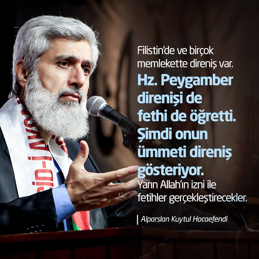 Filistin'de ve birçok memlekette direniş var. Hz. Peygamber direnişi de fethi de öğretti. Şimdi onun ümmeti direniş gösteriyor. Yarın Allah'ın izni ile fetihler gerçekleştirecekler.

#Filistin250GündürDireniyor
#StandUpForPalestine