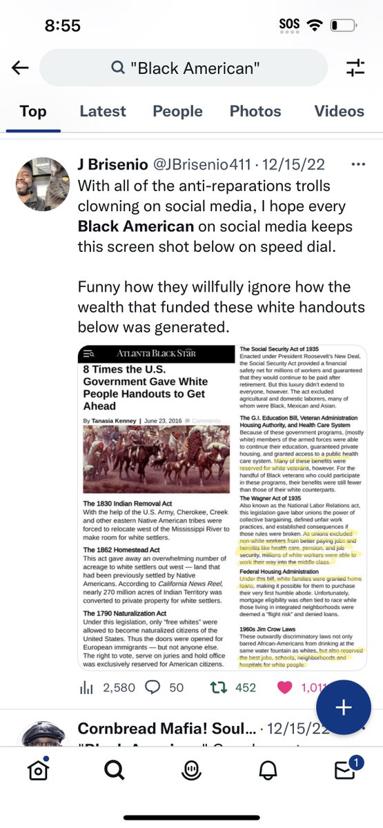 CrystalB3333's tweet photo. @_white_squall_ @tariqnasheed But it wasn’t embarrassing 😳 for your and other communities to ask for their handouts of restitution/ reparations. This was your pulling yourselves up by the bootstraps 😅#ReparationsNow for #FBA https://t.co/ocb9TBjsIc