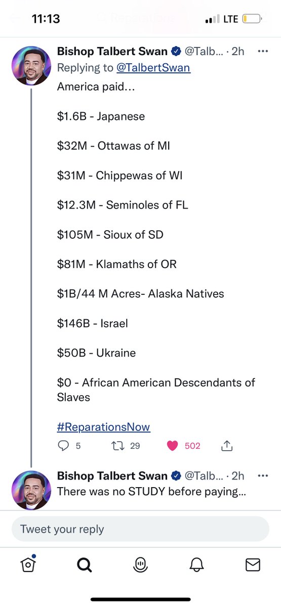 CrystalB3333's tweet photo. @_white_squall_ @tariqnasheed But it wasn’t embarrassing 😳 for your and other communities to ask for their handouts of restitution/ reparations. This was your pulling yourselves up by the bootstraps 😅#ReparationsNow for #FBA https://t.co/ocb9TBjsIc