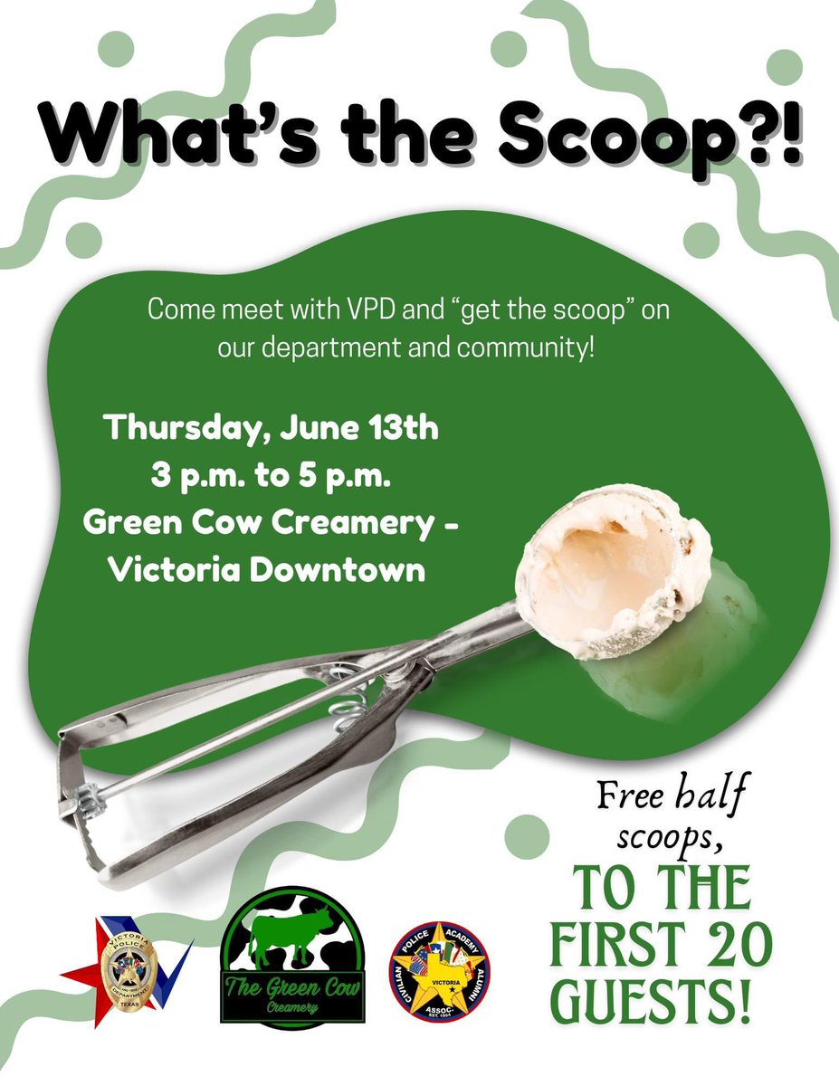 What's the Scoop!?

Join us on Thursday, June 13th from 3 p.m. to 5 p.m. at The Green Cow Creamery-Victoria! 

**FREE half scoops, to the first 20 guests!