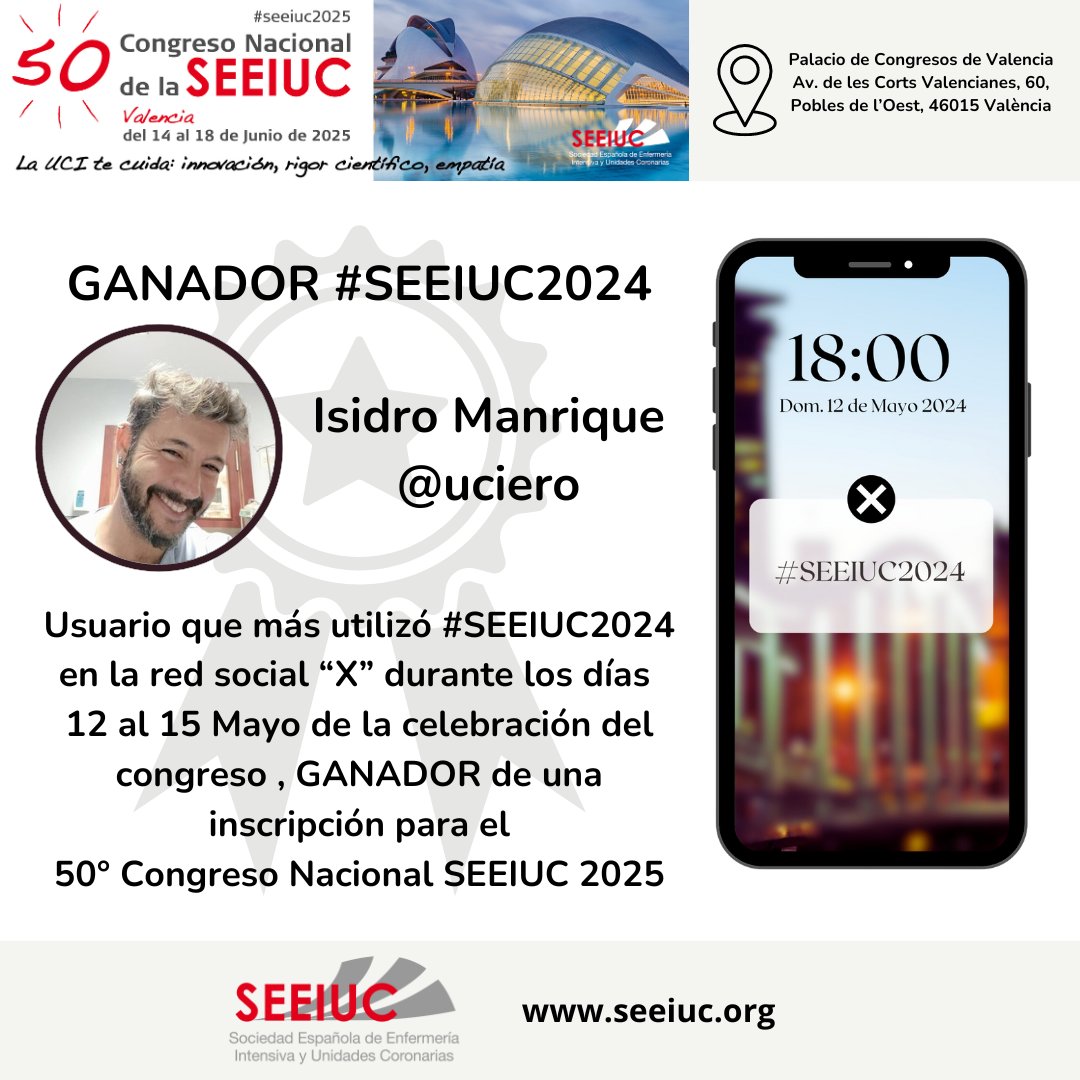 seeiucoficial's tweet image. 🎉Ya tenemos ganador al usuario que más publicó en esta red social con el hashtag #SEEIUC2024 durante la celebración del congreso en Barcelona. @uciero ENHORABUENA! Nos vemos en Valencia #SEEIUC2025