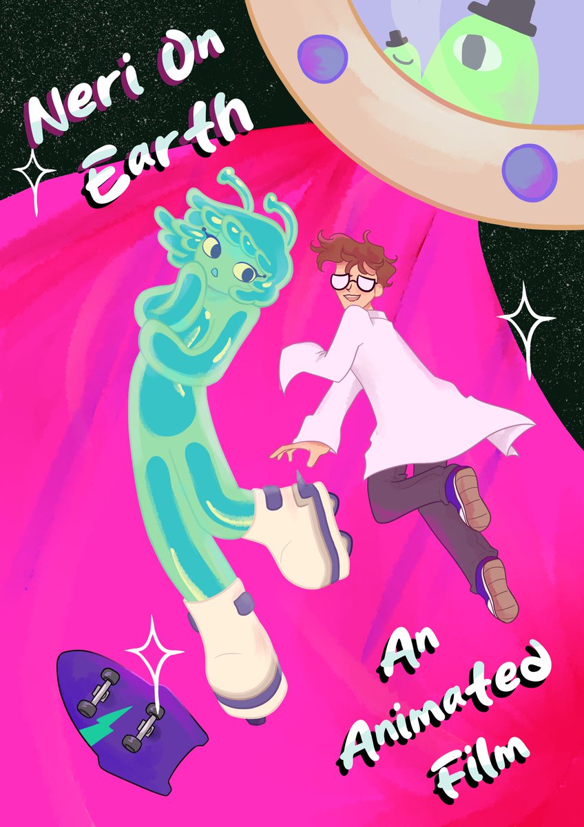 TheTearParty's tweet photo. Promotional poster for the upcoming grad film ‘Neri on Earth’

If you like aliens, skating and heartfelt indie animation, watch this space👽🛹

by @axolucy https://t.co/4HByOrlPRS