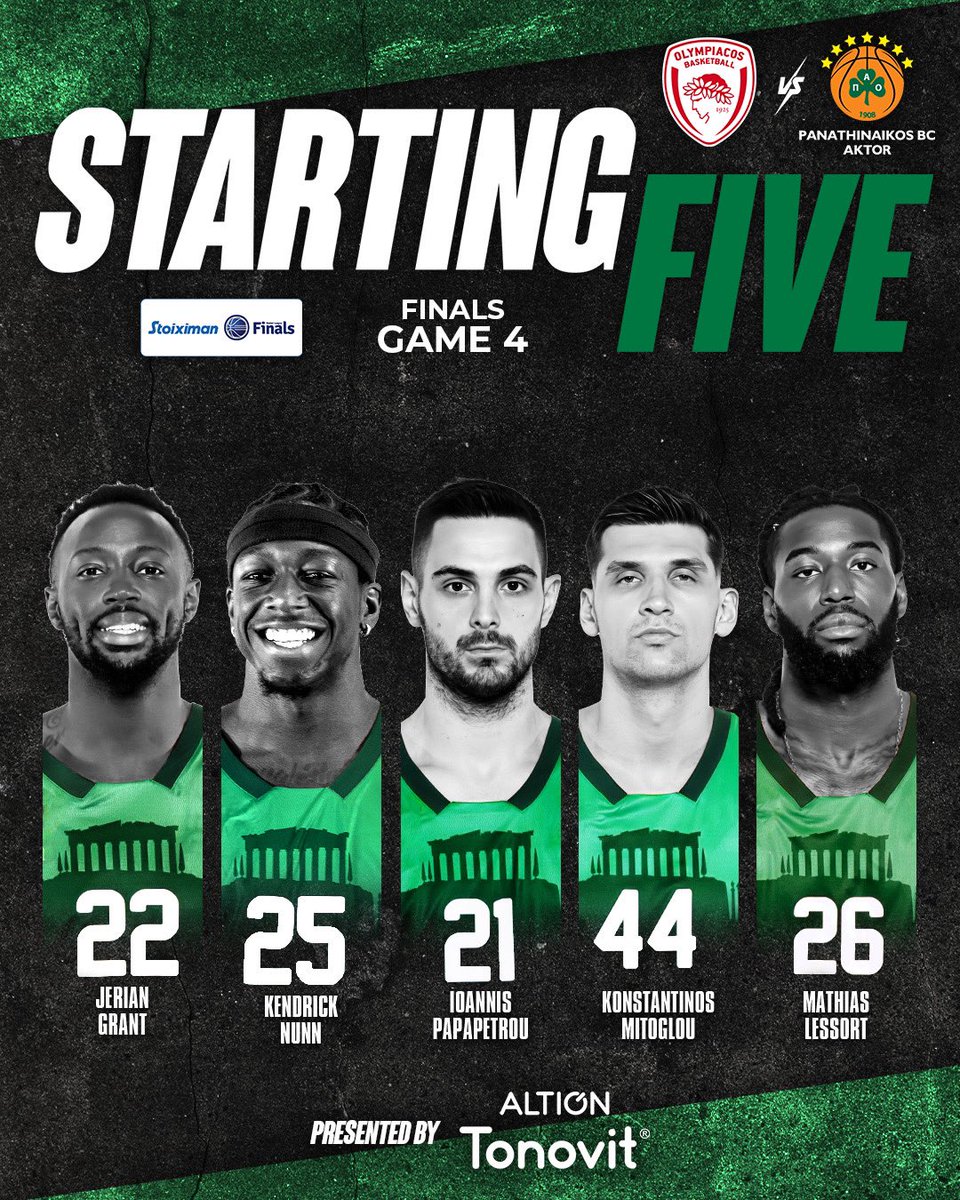 Paobcgr's tweet photo. First five on court ☘️
#olympiacosbc - #paobcaktor
#WeTheGreens #7thStar https://t.co/Qy9rpMZe4i