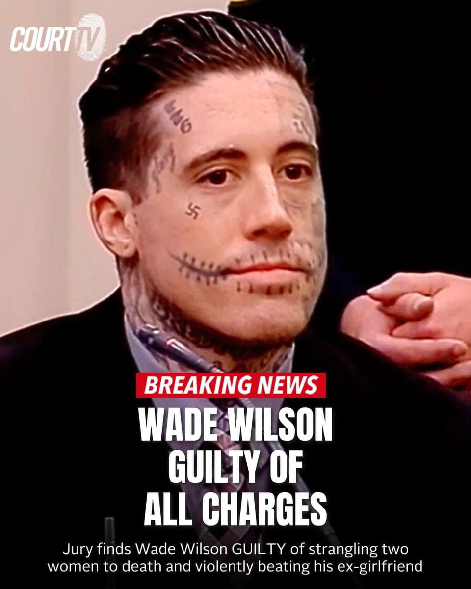 Girl_With_Gavel's tweet photo. #BREAKING: The jury finds #WadeWilson GUILTY of all charges in the Strangled Women Murder Trial.

Wilson admitted to multiple people that he strangled two women to death.

Did the jury get it right? https://t.co/0SGZLefOnt