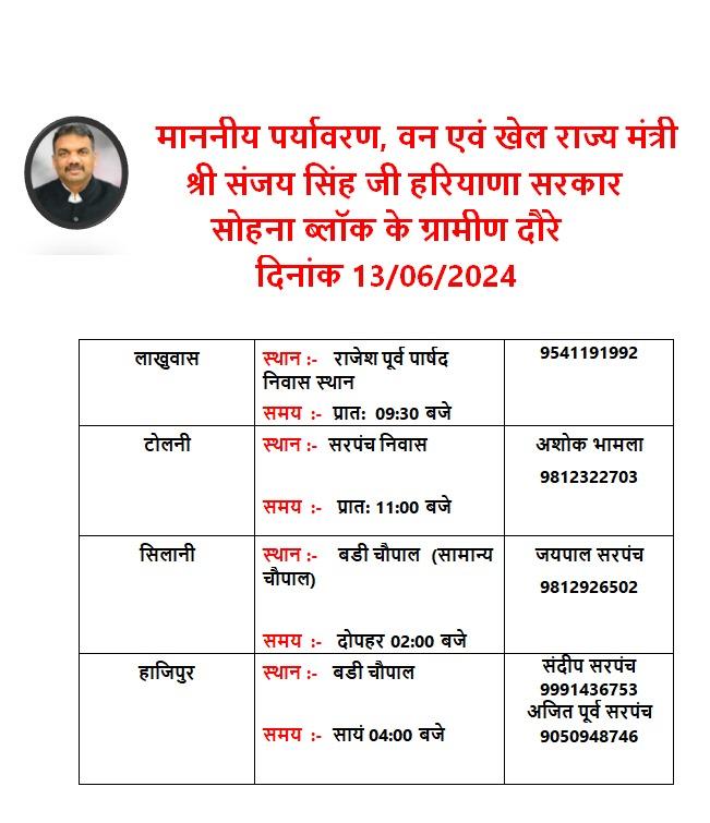 KanwarSanjay3's tweet image. कल सोहना-तावडू विधानसभा क्षेत्र के सोहना ब्लॉक के कार्यक्रमों में आप सभी के बीच उपस्थित रहूंगा।
Nayab Saini Biplab Kumar Deb Phanindranath Sharma Manohar Lal BJP Haryana BJP INDIA 
#HumHaiModiKaParivar #ModiKiGuarantee #मैंहूंमोदीकापरिवार #ViksitBharatViksitHaryana #ModiKaParivar