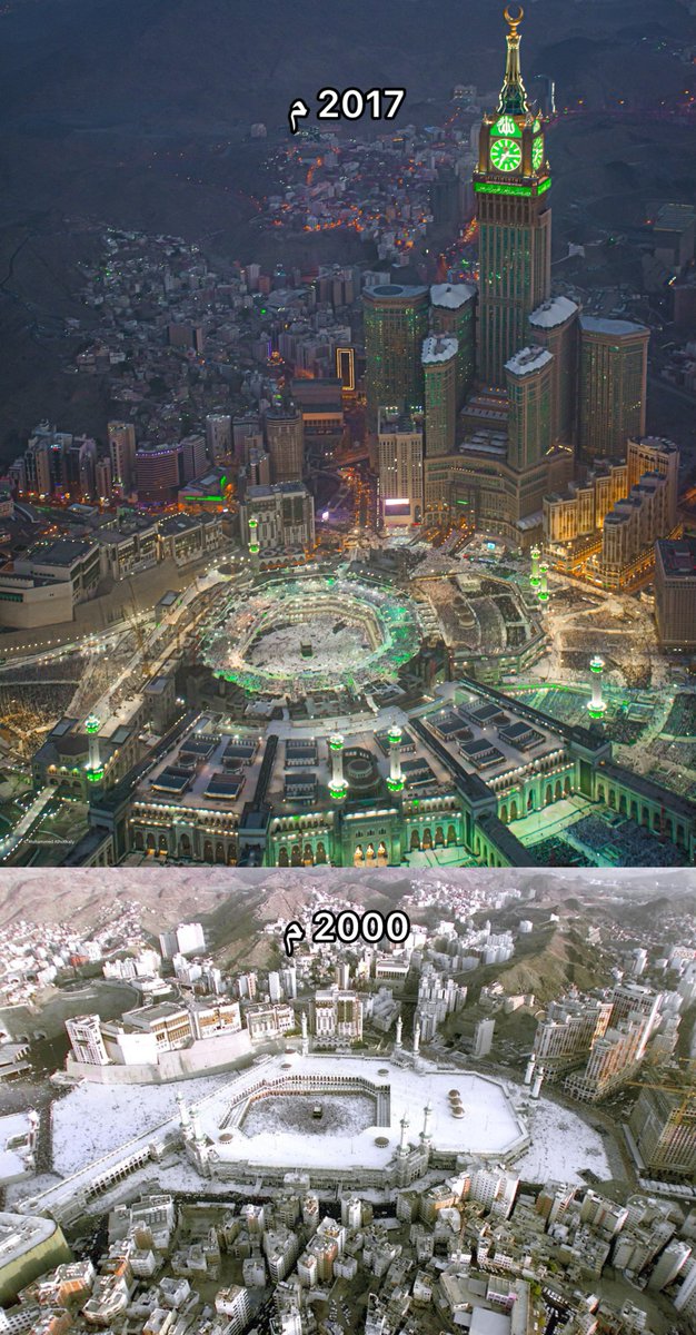 Mal_hothaly's tweet photo. الصورة القديمة اُلتُقِطَت عام 2000 م 
الصورة الحديثة قمت بالتقاطها عام 2017م

في أقل من 17 عام شهد #الحرم_المكي هذه التوسعة المباركة ، وشهدت المناطق المركزية هذا التطور العُمراني الهائل 🇸🇦 . https://t.co/PP2cKpapxR