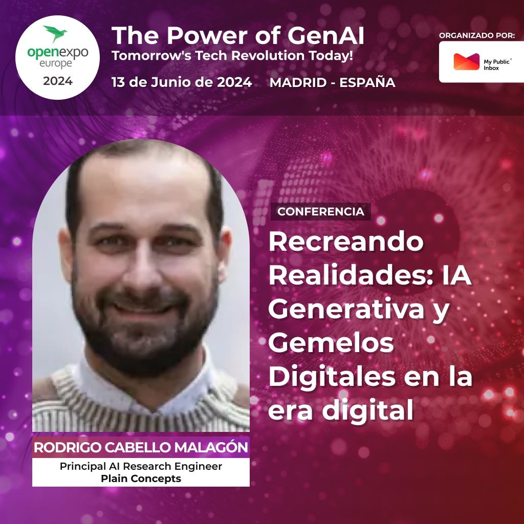 plainconcepts's tweet photo. Nuestro compañero @mrcabellom dará una charla mañana en el @OpenExpoEurope  sobre cómo utilizar #IAgenerativa para crear y trabajar con #gemelosdigitales. 

Además contaremos con un stand en el que presentaremos nuestras soluciones, ¡no lo dudes y pásate! 😉 https://t.co/zODW6vrqMJ
