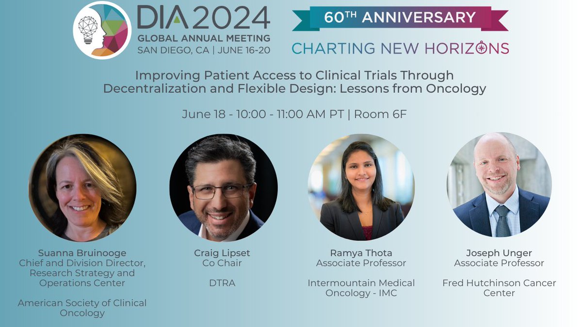 Are you heading to #DIA2024?

Join us on Tuesday June 18 10-11 AM in Room 6F to explore patient access through decentralization and flexible designs: Lessons from Oncology.