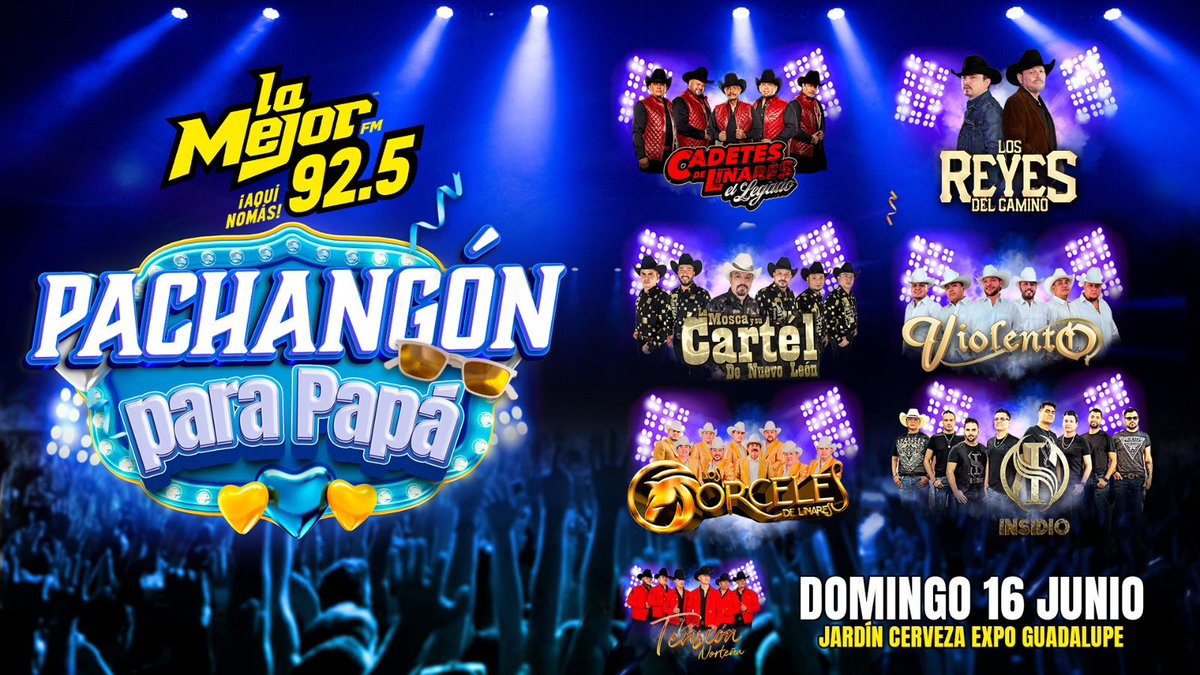 ¡Ven a celebrar a papá con nosotros! 🧔🏻‍♂️🎶

ESTE DOMINGO es el #pachangonparapapá de La Mejor Monterrey 92.5 FM con grandes artistas y agrupaciones, te esperamos en el #jardincerveza de la #ExpoGuadalupe 🤠