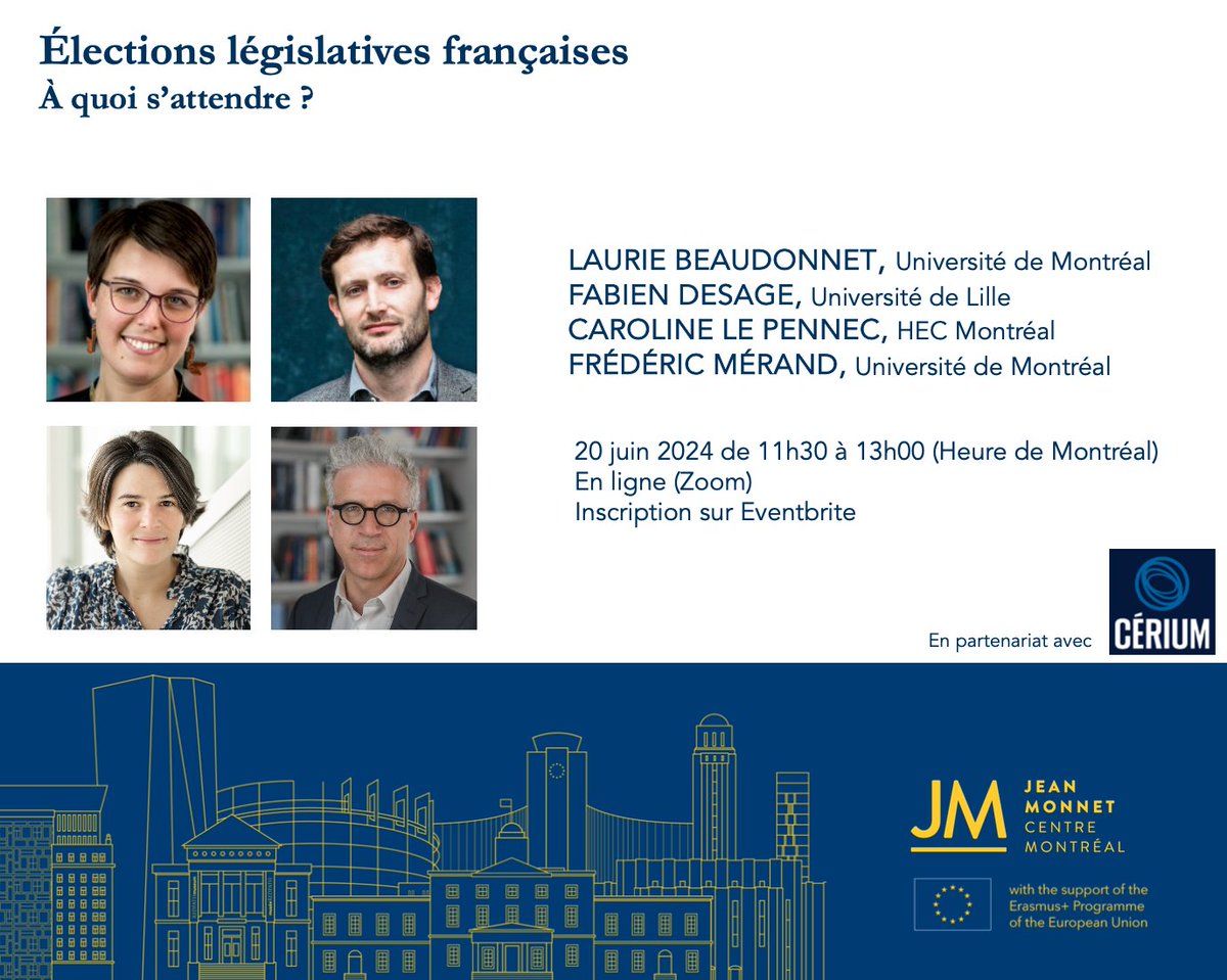 CÉRIUM (@ceriudem) on Twitter photo 🇪🇺🚨 Élections en France, dans la foulée des européennes marquées par une montée de l'extrême droite. À quoi s'attendre ?
<a href="/JMCMontreal/">Jean Monnet Montréal</a> & CÉRIUM organise une table ronde en ligne.
Inscrivez-vous : cerium.umontreal.ca/nouvelles-et-e…
<a href="/FASNouvelles/">FAS-UMontréal</a> <a href="/UMontreal/">Université de Montréal</a> @FredericMerand <a href="/clpennec/">Caroline Le Pennec-Çaldichoury</a> 🇪🇺🚨 Élections en France, dans la foulée des européennes marquées par une montée de l'extrême droite. À quoi s'attendre ?
<a href="/JMCMontreal/">Jean Monnet Montréal</a> & CÉRIUM organise une table ronde en ligne.
Inscrivez-vous : cerium.umontreal.ca/nouvelles-et-e…
<a href="/FASNouvelles/">FAS-UMontréal</a> <a href="/UMontreal/">Université de Montréal</a> @FredericMerand <a href="/clpennec/">Caroline Le Pennec-Çaldichoury</a>
