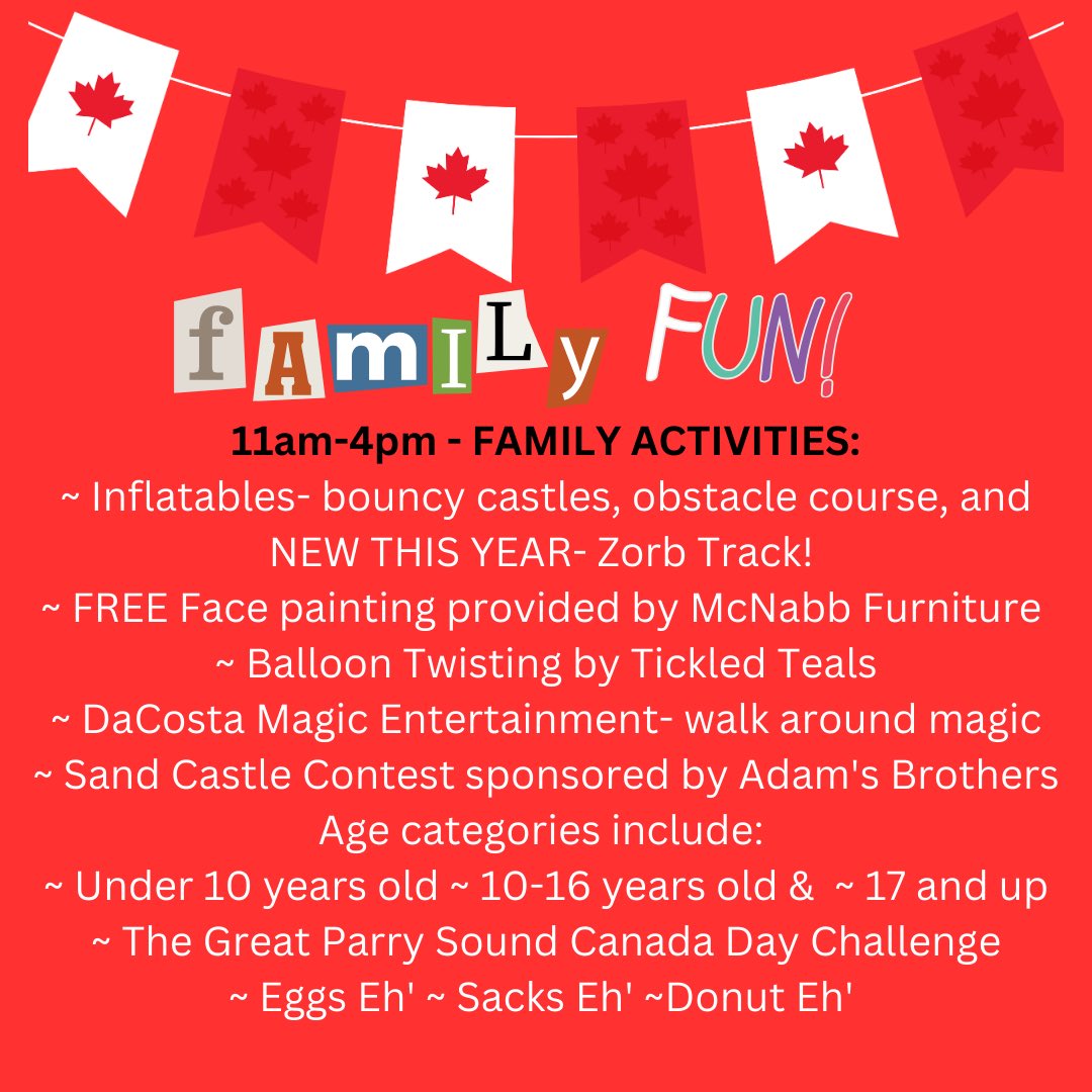 Parry Sound DBA (@parrysound_dba) on Twitter photo 🇨🇦 We love events this like this, especially one in #DowntownParrySound! 🇨🇦
Check out all of the great stuff that the <a href="/townparrysound/">Town of Parry Sound</a> has planned for July 1st! There’s something for the kids, and an evening beer garden with live music.
Oh, and did you hear about (cont) 🇨🇦 We love events this like this, especially one in #DowntownParrySound! 🇨🇦
Check out all of the great stuff that the <a href="/townparrysound/">Town of Parry Sound</a> has planned for July 1st! There’s something for the kids, and an evening beer garden with live music.
Oh, and did you hear about (cont)