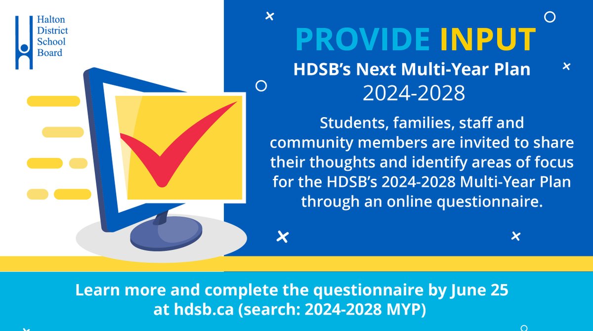 REMINDER: Parents, guardians, staff, students and community members are invited to share their thoughts and identify potential priorities for the HDSB’s next MYP by completing an online questionnaire by June 25.

Learn more and provide input: bit.ly/2024-2025MYP