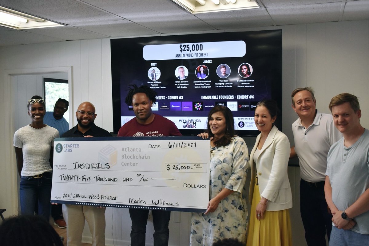 AtlantaChain's tweet image. Last night we hosted an amazing Pitchfest at @AtlantaChain where 100+ people were in attendance to see pitches from 11 web3 startups. #ATLTechWeek

The winner @instarailspay received a $25K investment from @MarlonWilliams. In 2nd was @vnglestories and 3rd was @nursebloc.

Special…