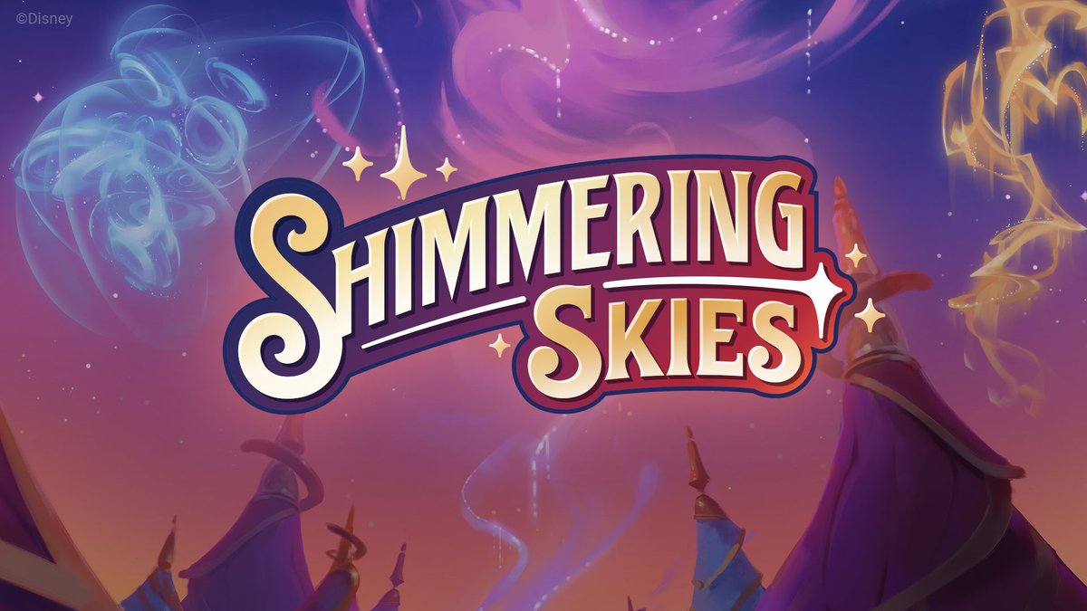 DisneyLorcana's tweet photo. Unveiled earlier today…Disney Lorcana TCG Shimmering Skies! Discover more about this set which introduces Wreck-It Ralph and Frozen 2 glimmers into the realm of Lorcana. Pick up yours on August 9 at hobby stores or August 23 at mass retailers. #DisneyLorcana #ShimmeringSkies https://t.co/m4PpylVuES