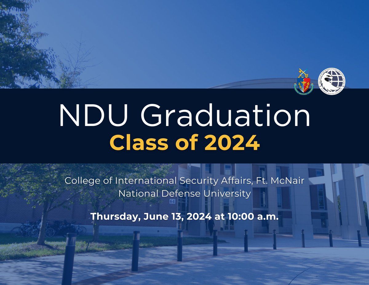 📅 Tomorrow's the big day! Mark your calendars for <a href="/NDU_EDU/">National Defense University</a>'s Graduation Ceremony for the #Classof2024. The ceremony will be held on June 13 at 10 AM. Click here for more information, including the graduation program and livestream link: ndu.edu/Academics/NDU-…