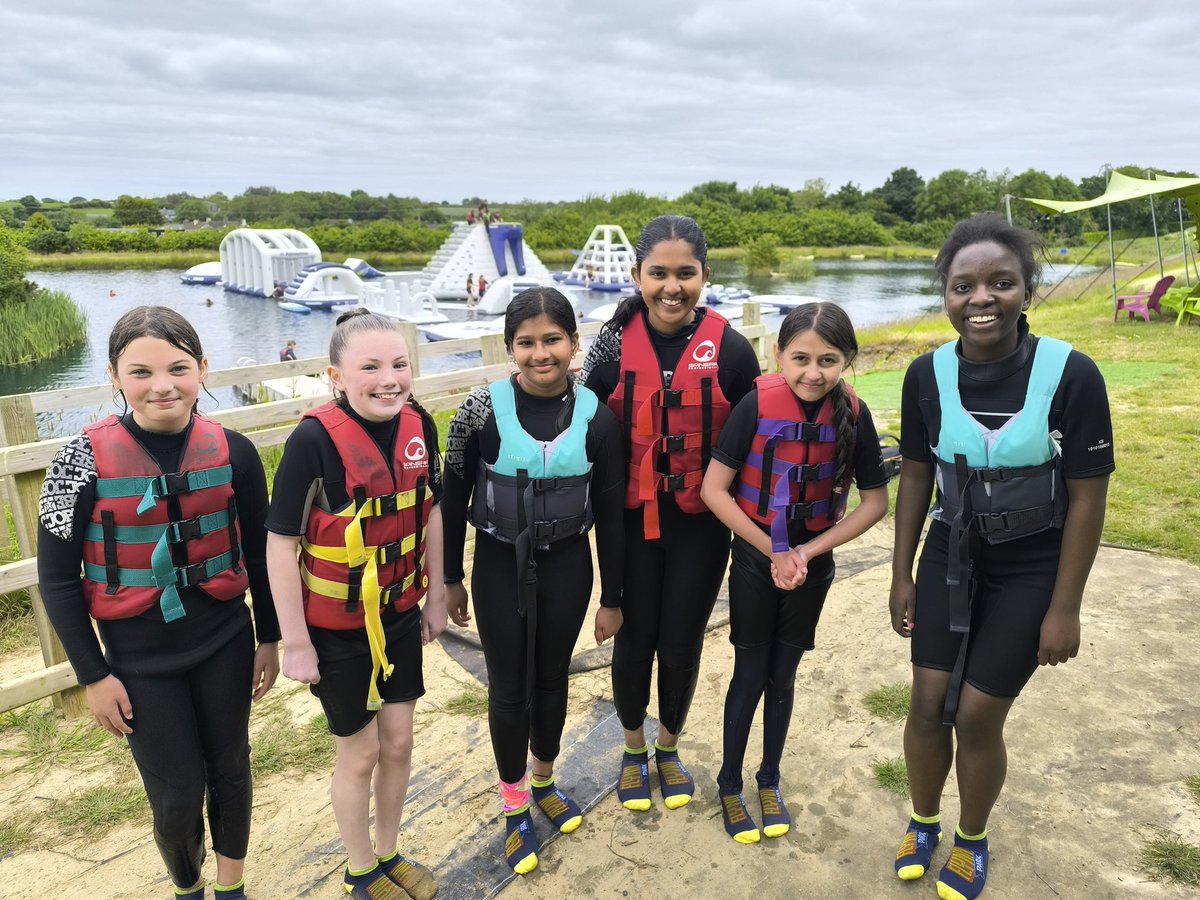 6th class girls had a fantastic day at Flynn Park today! Great fun was had with the team building games and the inflatable waterpark 🌊😊💚 They'll sleep well tonight! 🥱😴