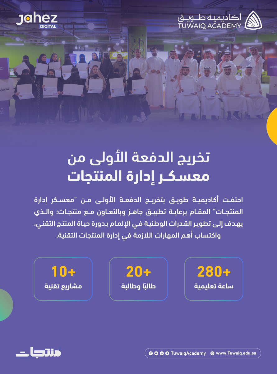 نبارك لخرّيجي الدفعة الأولى من "معسكر إدارة المنتجات" المقام بمقر #أكاديمية_طويق برعاية تطبيق جاهز <a href="/JahezApp/">جاهز</a>.