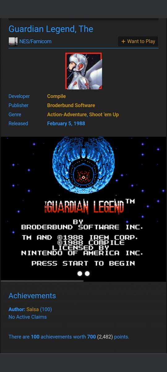 MegaSlothX's tweet photo. Plans for this afternoons stream, hunting some Retro Achievements for The Guardian Legend. It has 100 achievements. 

https://t.co/OoA2NXLP0E https://t.co/lFwLPuSQX9