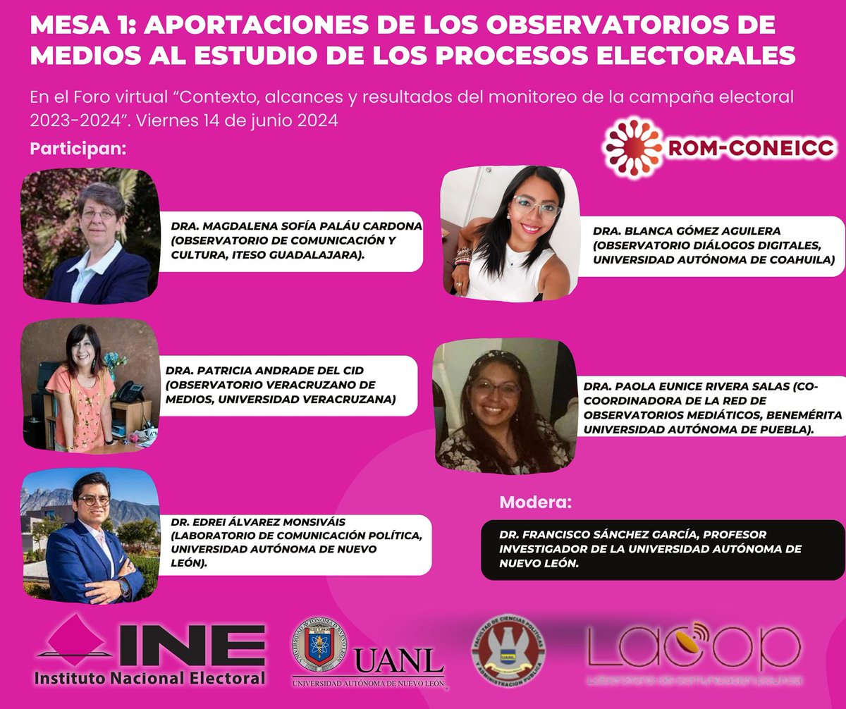 ObVio_UV's tweet photo. Los invitamos al #Foro de #DebateVirtual "Contexto, alcances y resultados del monitoreo de la campaña electoral 2023-2024" donde participará nuestra coordinadora @PatiAndradedelC 

📷 14 de junio, 9:00 hrs.
📷Acceso: https://t.co/qhr4ZBvXn8
Más info: https://t.co/Qvm3TNBe26 https://t.co/Svu8OlePoC