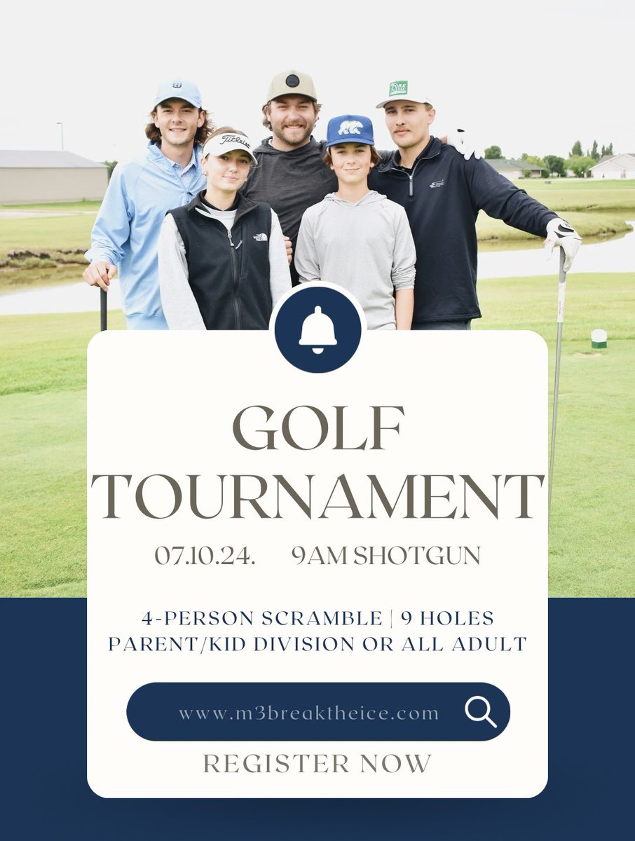m3moorhead's tweet photo. We are FOUR weeks away from our 5th annual M3 golf tournament! If you haven’t signed up yet, we would love to see you there! Join us for a great day on the course full of fun and intentional conversation. See you soon! 
https://t.co/L3bnAPGDWE https://t.co/qd9U9WBFf3