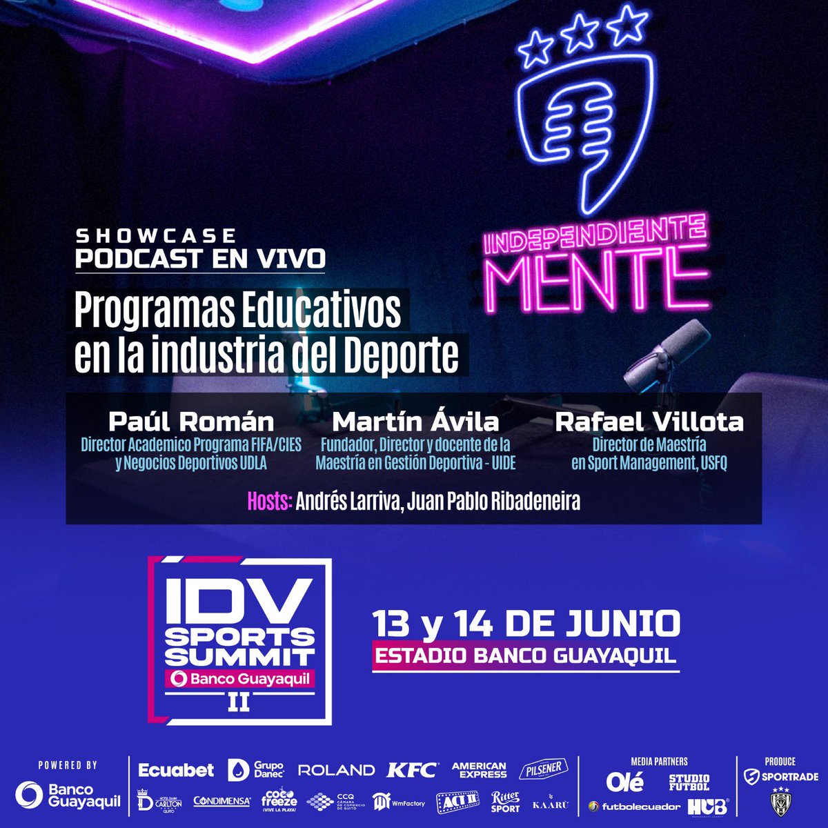 ¡Sé parte del #IDVSportsSummit @bancoguayaquil el festival deportivo y académico pionero en Ecuador! Tendremos expositores de renombre en nuestra industria 📝 y habrá un invitado SORPRESA!😲.Adquiere tus entradas aquí y aprende de los mejores expertos de la industria deportiva.