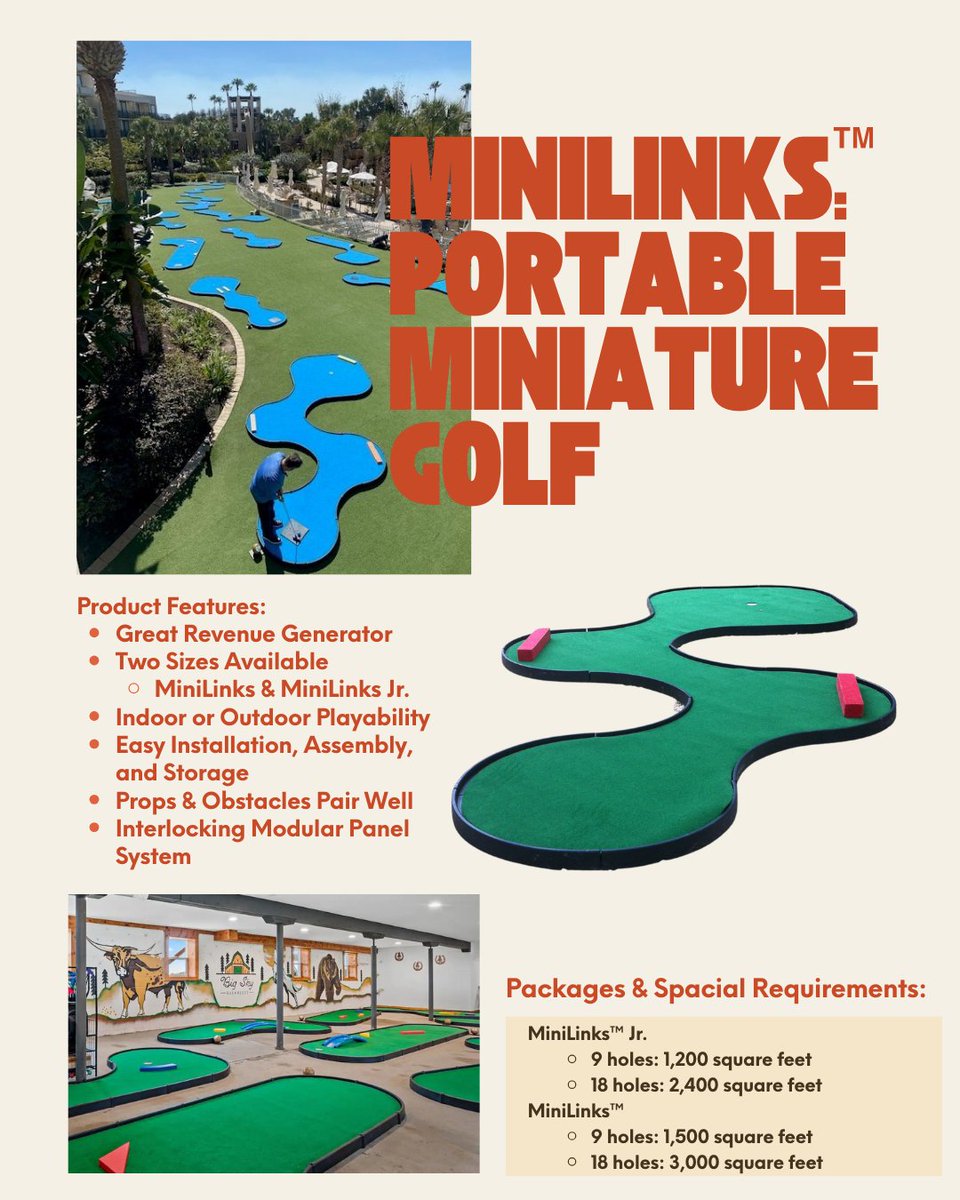 AdventureGolfTC's tweet photo. Time to shine a spotlight on one of our star products - The MiniLinks! โณ
Choose from two fantastic course options: MiniLinks or MiniLinks Jr., and customize your experience with any number of holes between 1 and 18! ๐๏ธโโ๏ธ
#MiniLinks #PortableFun #MiniGolf https://t.co/qopM770GxF