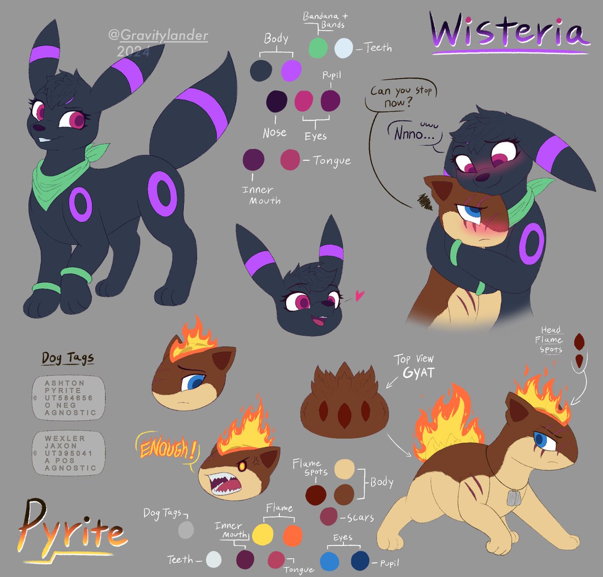 Wisteria the Umbreon &amp; Pyrite the Quilava (Ref. Sheet) 

An oc couple I made 2 years ago! 
More info about them are on my IG .w.👍

#pokemon #umbreon #quilava