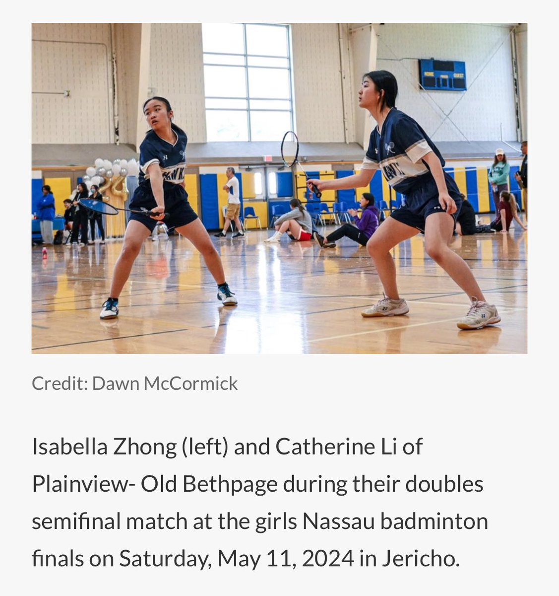 POB Badminton (@pobbadminton) on Twitter photo Congratulations to sophmore Catherine Li & freshman Isabella Zhong for earning All-County honors at the 2024 🏸 Individual County Championship.  
The duo went undefeated, 14-0, during the regular season & earned 4th place at the championship.
 GO HAWKS! Congratulations to sophmore Catherine Li & freshman Isabella Zhong for earning All-County honors at the 2024 🏸 Individual County Championship.  
The duo went undefeated, 14-0, during the regular season & earned 4th place at the championship.
 GO HAWKS!
