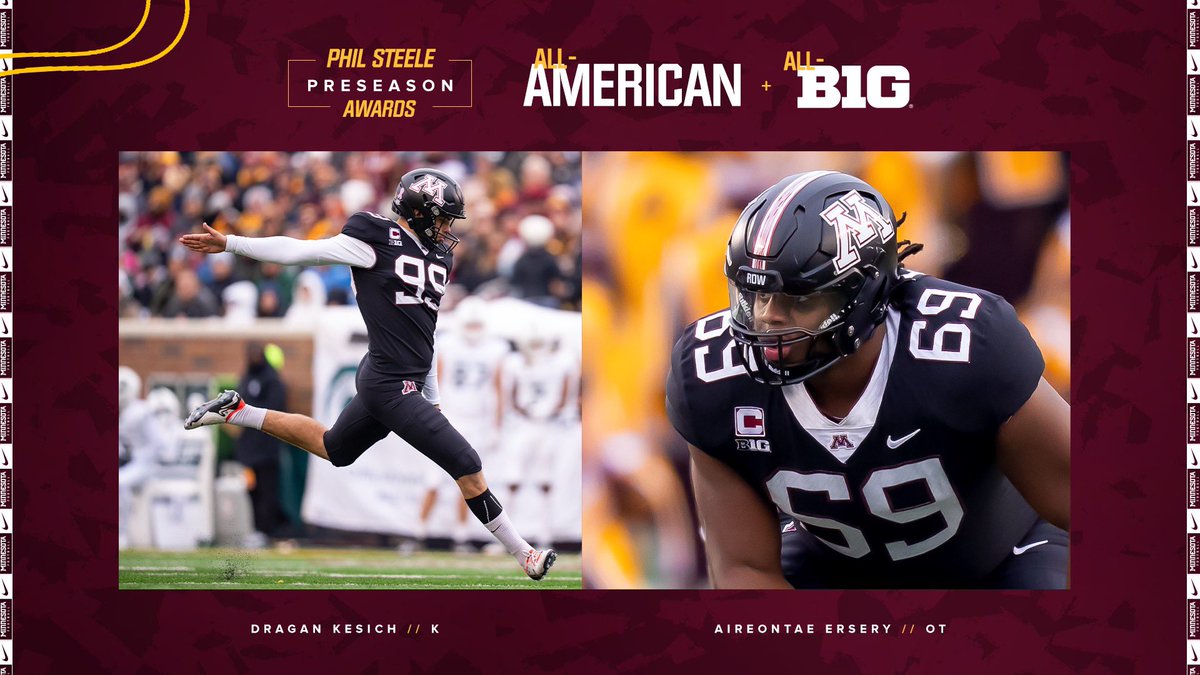 GopherFootball's tweet image. 7️⃣ of our guys listed on Phil Steele’s preseason awards lists. 

#RTB #SkiUMah #Gophers